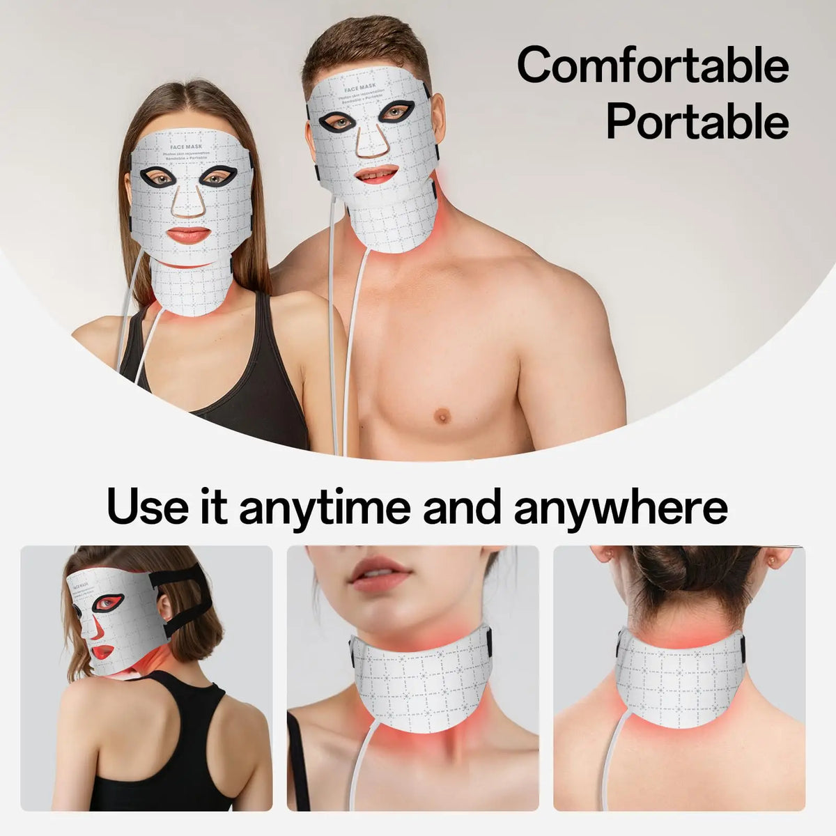 Portable 7 Colors Led Face Mask Skin Care Beauty Device Red Light Therapy Mask USB Rechargeable and Ergonomic Design for Home
