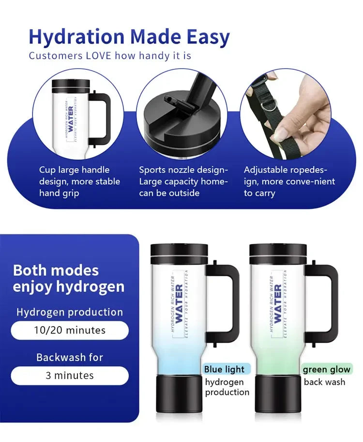 1L large capacity high concentration household hydrogen water bottle, SPE electrolysis can separate residual chlorine and ozone