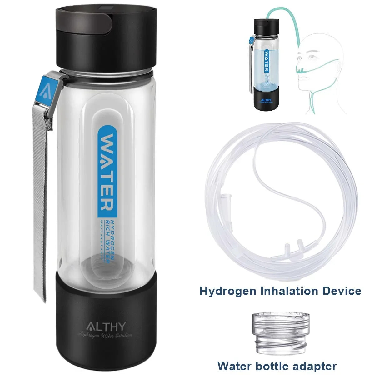 ALTHY Hydrogen Water Generator Bottle Cup DuPont SPE+PEM Dual Chamber,40 Times Working/ Single charged ,H2 Inhalation Device
