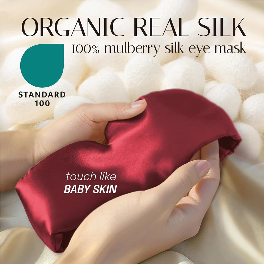Silk Sleep Mask Soft Pressureless Sleeping Mask 100% Mulberry Silk for Eye Skin Anti Wrinkles,Adjustable Wide Velcro Ear Cover
