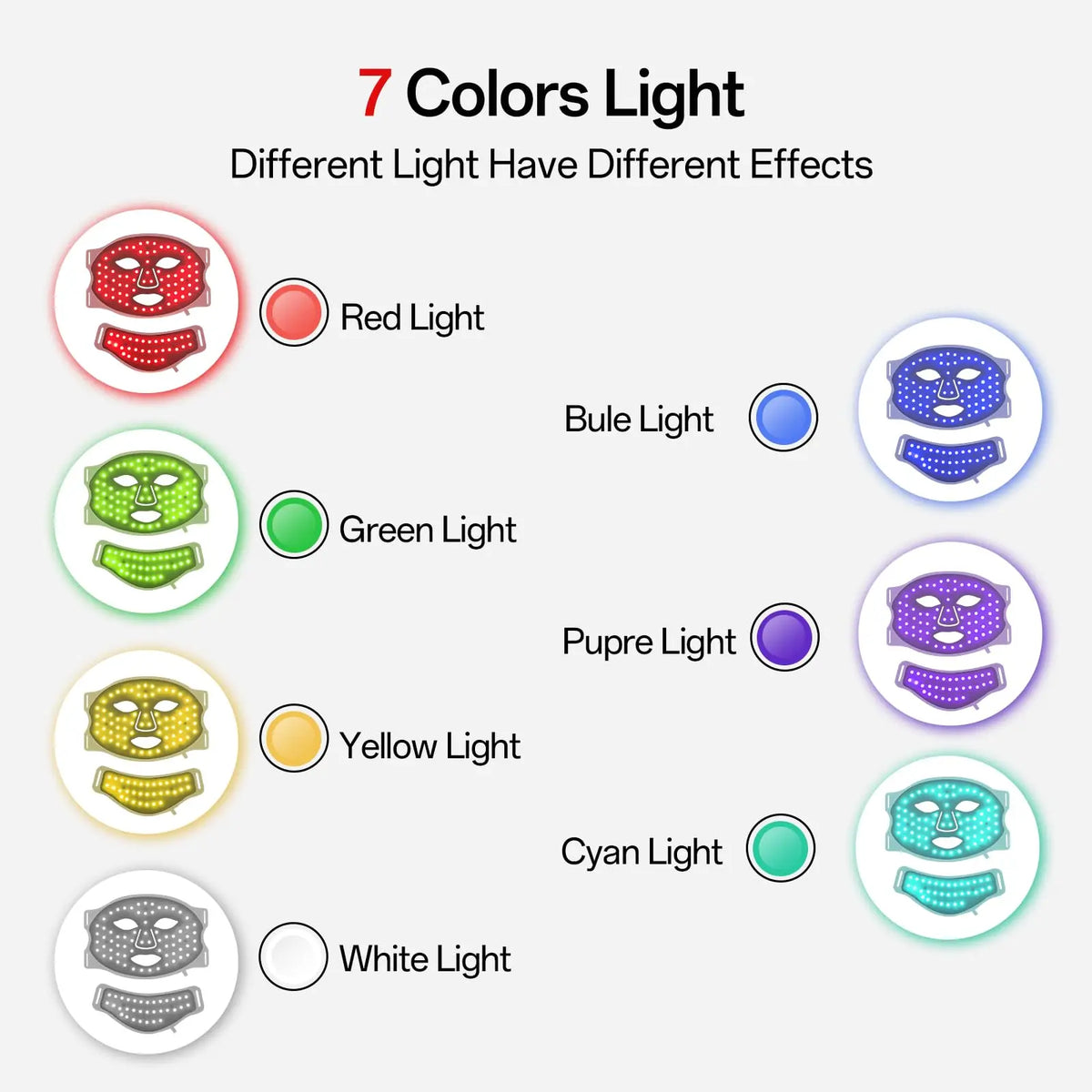 Portable 7 Colors Led Face Mask Skin Care Beauty Device Red Light Therapy Mask USB Rechargeable and Ergonomic Design for Home